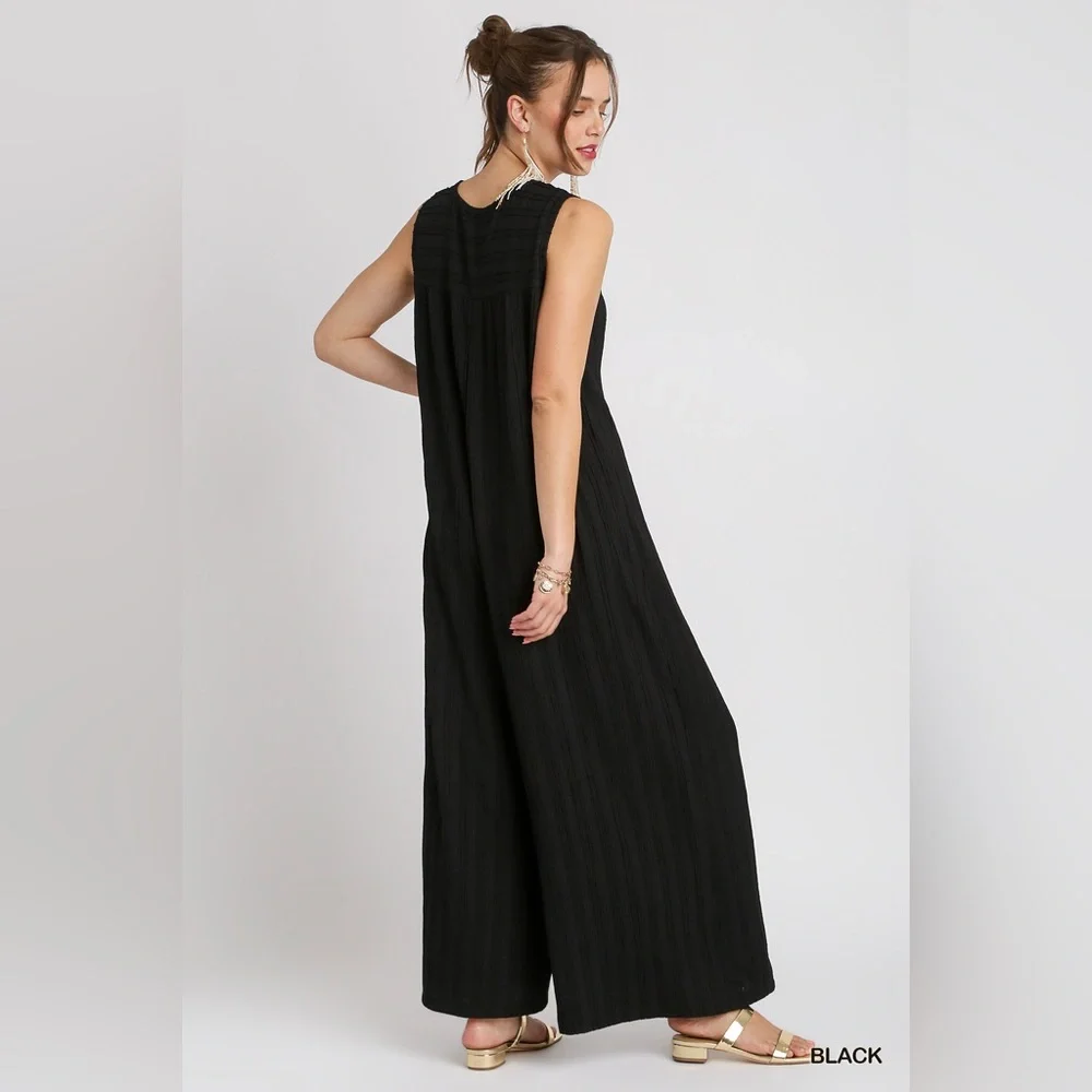 Umgee Black Sleeveless Wide-Leg Jumpsuit with Gold Buttons - Picture 5 of 12